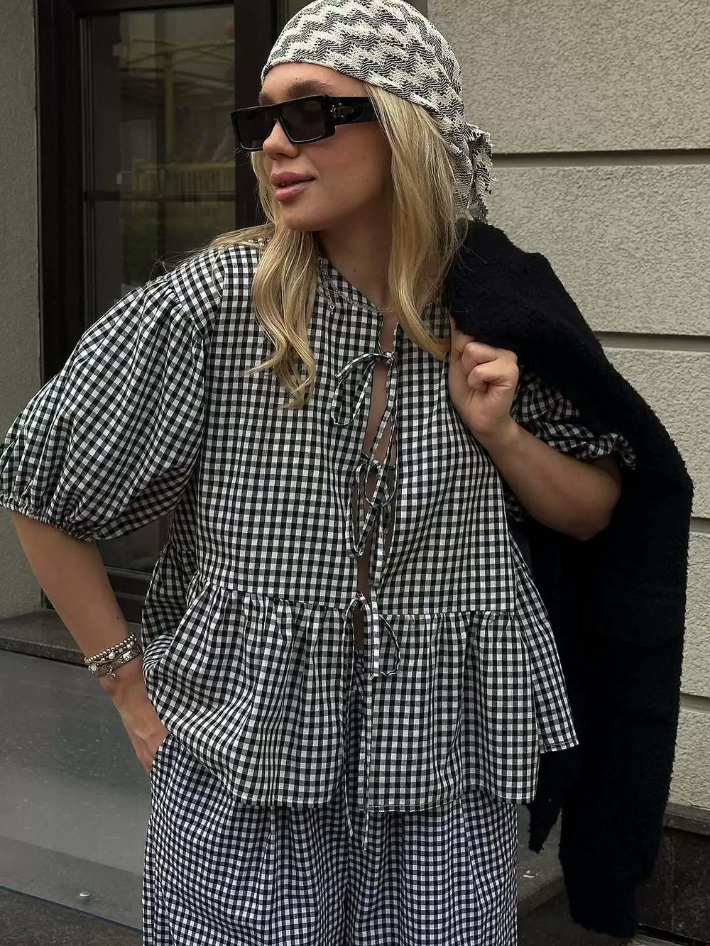 Zara Spring Summer Retro Grid Print Short Sleeve Shirt